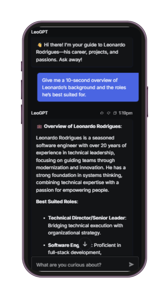 LeoGPT Page - A conversational way to learn who I am and what I do.